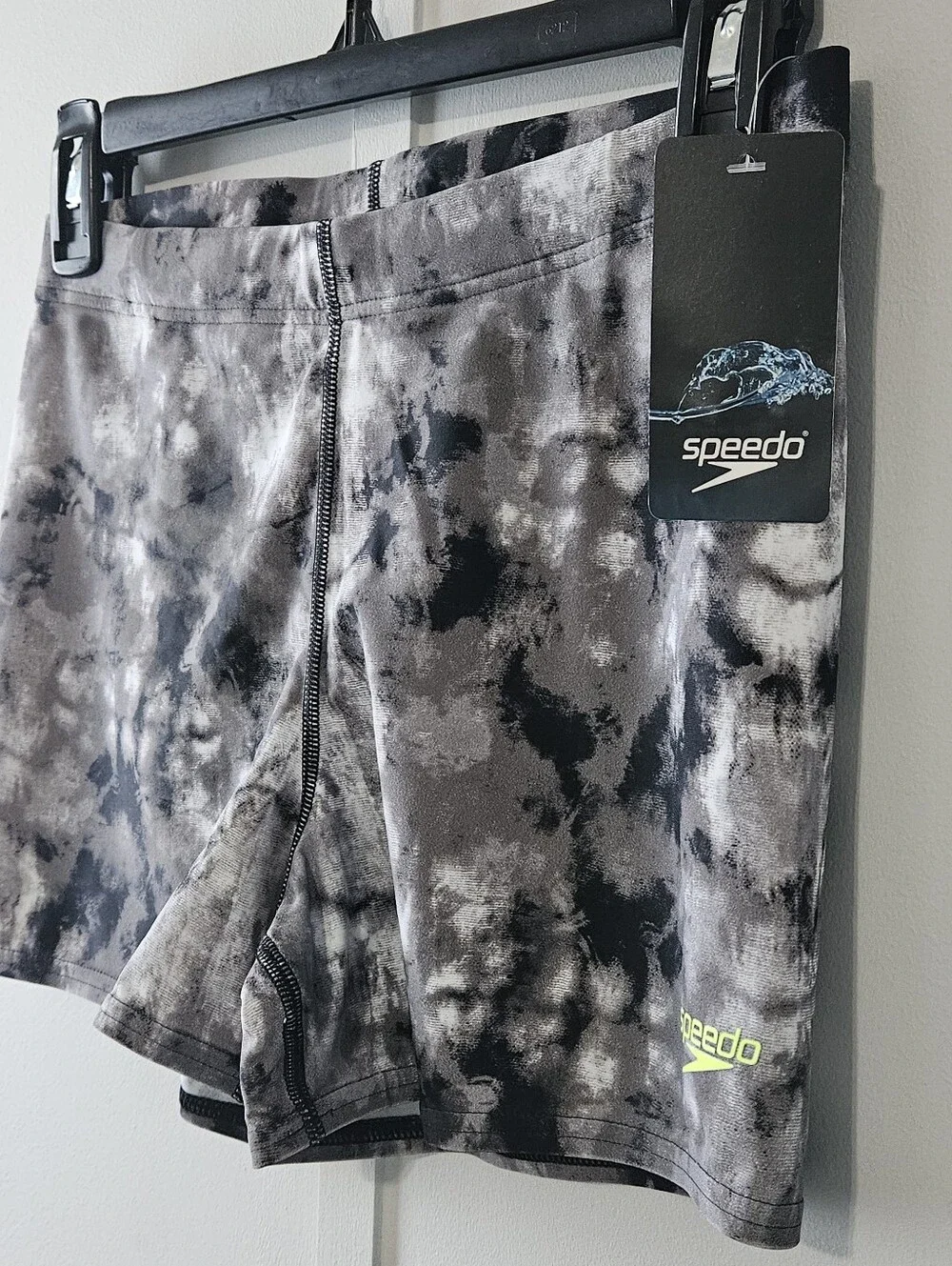 Speedo Size M PowerFlex Eco Black White Marbled Tie Dyed Boys Mens Swim Trunks